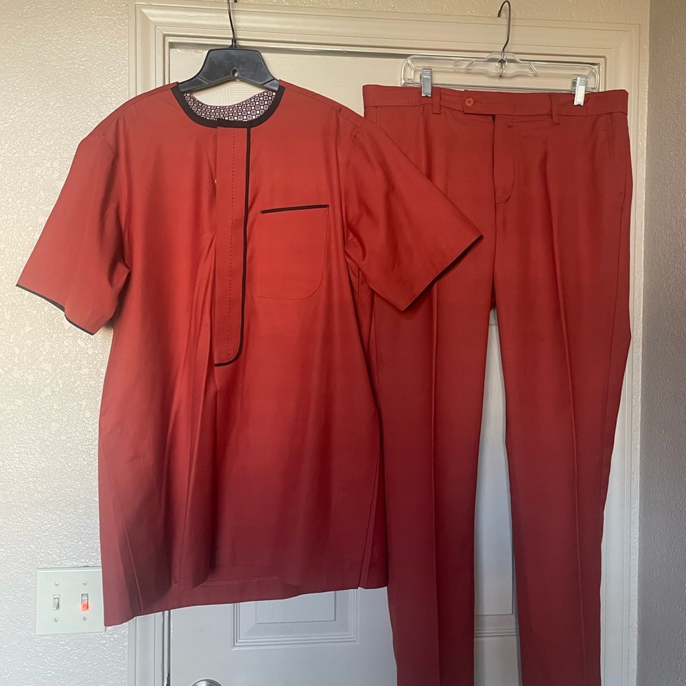 Men's Elegant Red Dress Pants and Shirt Set